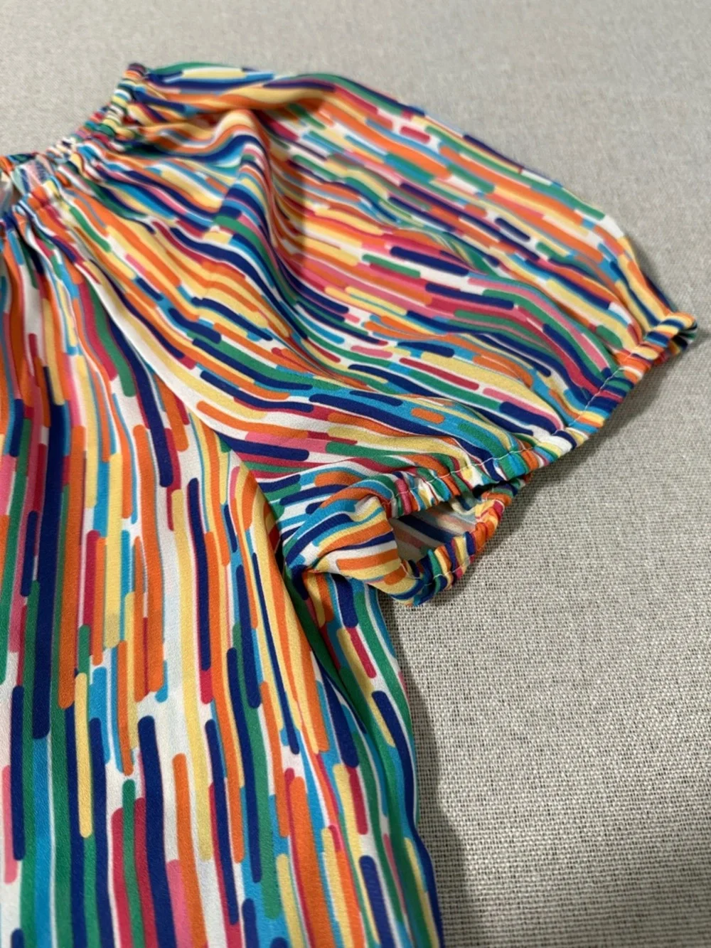 Spense Women’s Multicolor Abstract Stripe Peasant Top SZM - Picture 11 of 13